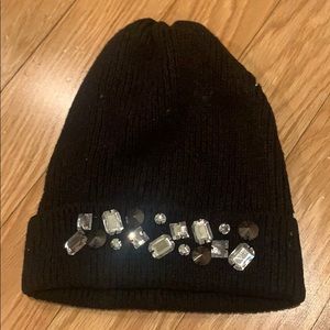 Black knit jeweled beanie hat